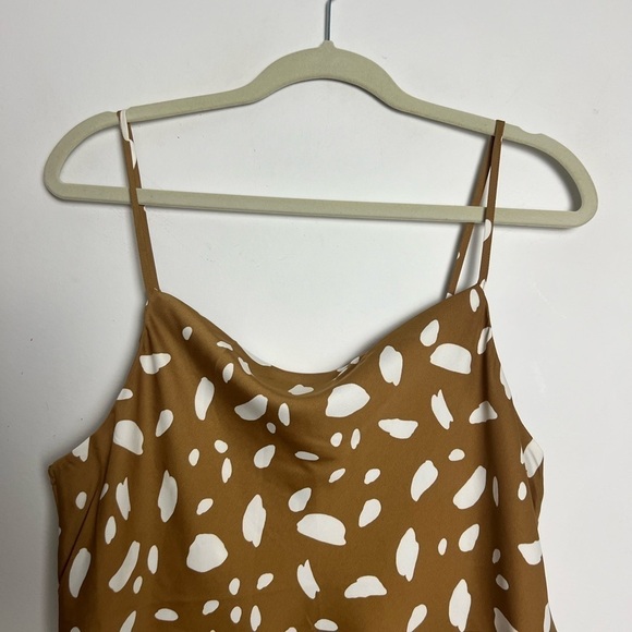 Old Navy Brown Cream Print Cowl Neck Satin Midi Slip Dress Size Medium - Picture 5 of 10